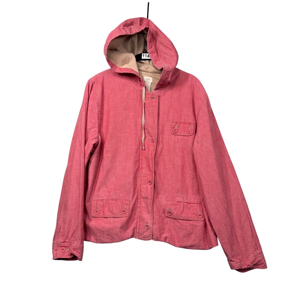 J. Jill Hooded Jacket Womens L Pink Cotton Full Zip Utility Casual